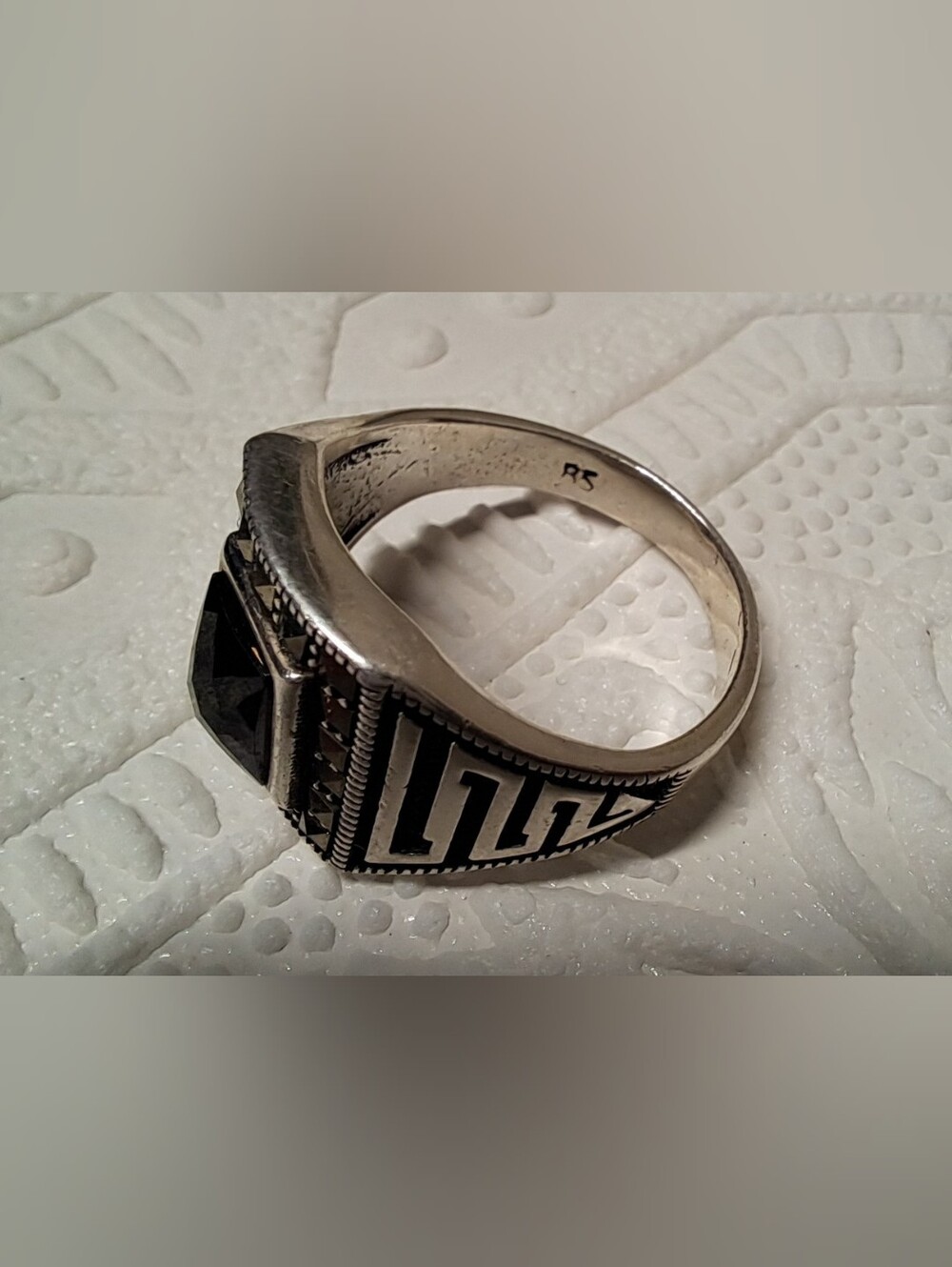 Vintage Art Deco 925 Sterling Silver Black Onyx Signet Ring Size 10.5 - Picture 7 of 7